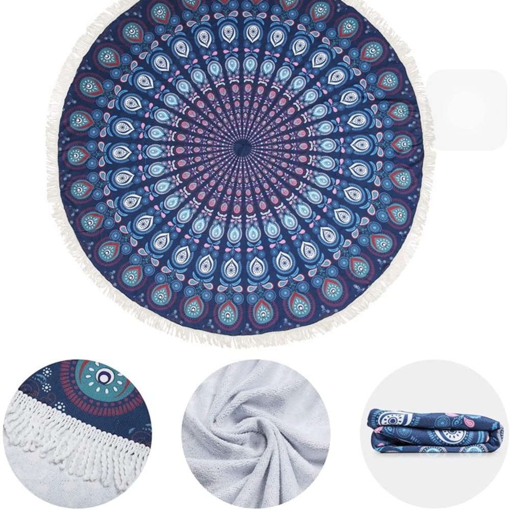 Blue/Purple Boho Beach Mat/Towel/Oversized Blanket/Yoga Mat for Dorm/Bedroom - Picture 4 of 6